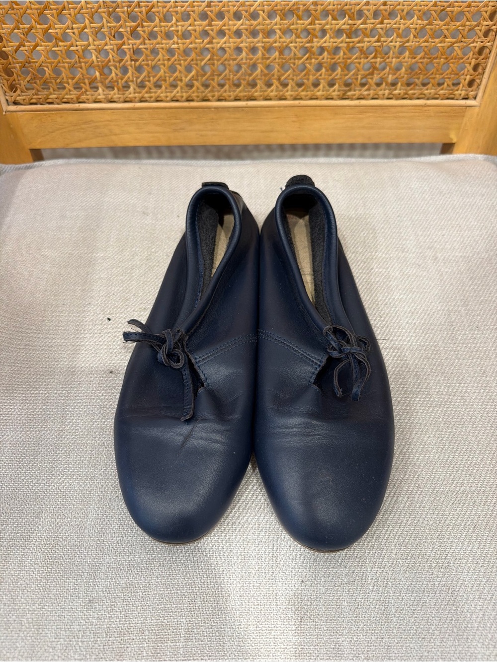 Vintage Navy Blue Genuine Leather Lace-Up Shoes